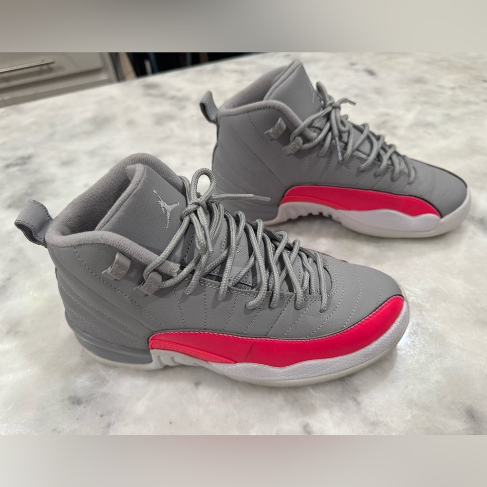 Youth Air Jordan 12 Retro (GS) in the Wolf Grey/Racer Pink